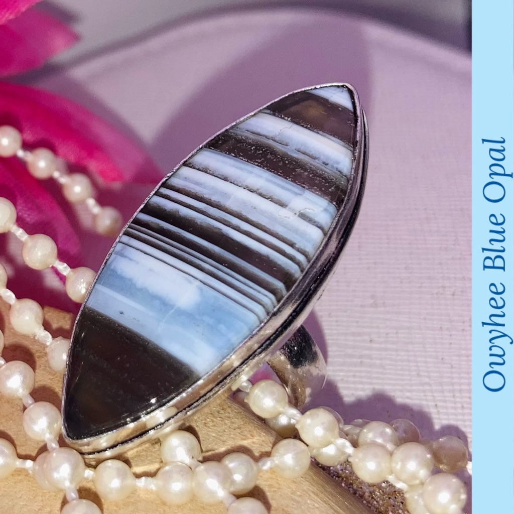 Striped Owyhee Blue Opal Gemstone Handmade Ring 47$